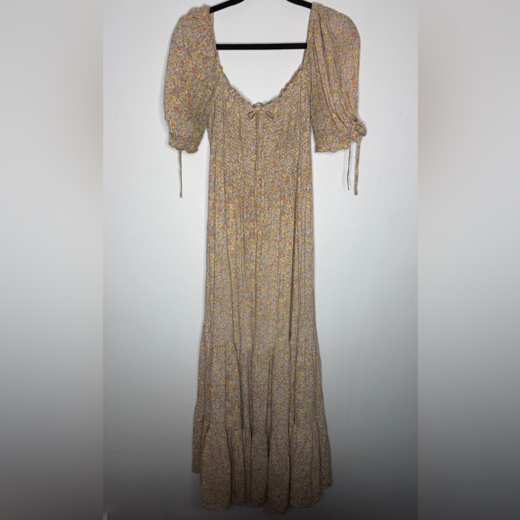 Auguste Josie Molly Floral Smocked Puff Sleeve Maxi Dress Size Small